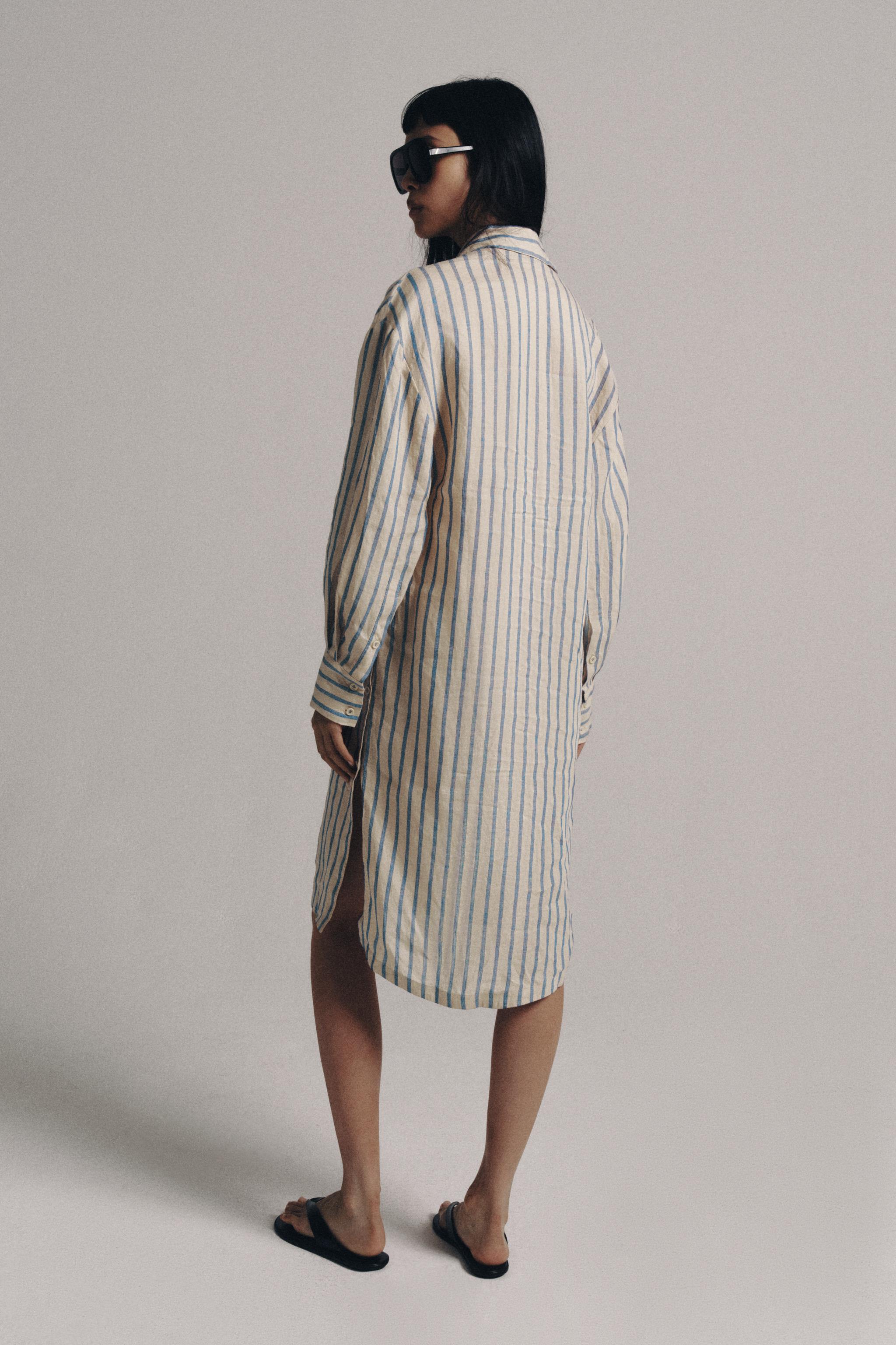 ZW COLLECTION 100% LINEN STRIPED SHIRT DRESS